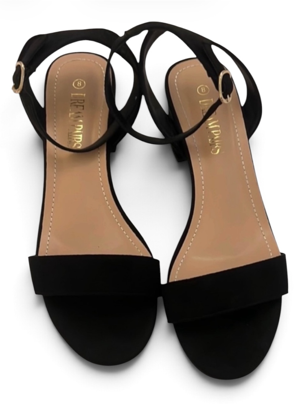 Dream Pairs Black Suede Ankle Strap Low Block Sandals Heels Pump Size 8